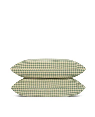 Piglet In Bed Colour Drench Gingham Linen Blend Pillowcase Pair, King In Green