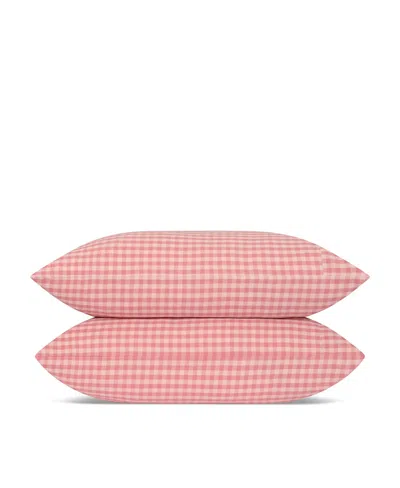 Piglet In Bed Colour Drench Gingham Linen Blend Pillowcase Pair, Standard In Pink