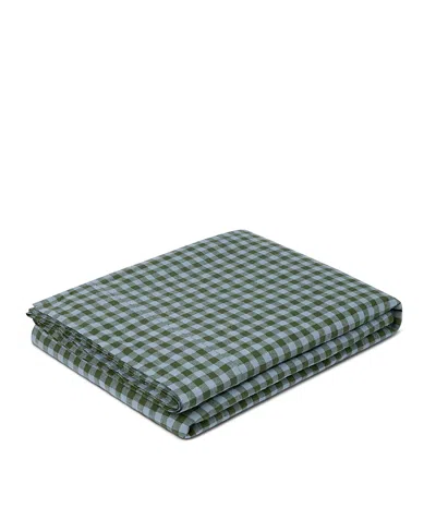 Piglet In Bed Colour Drenched Gingham Linen Blend Flat Sheet, Twin In Blue