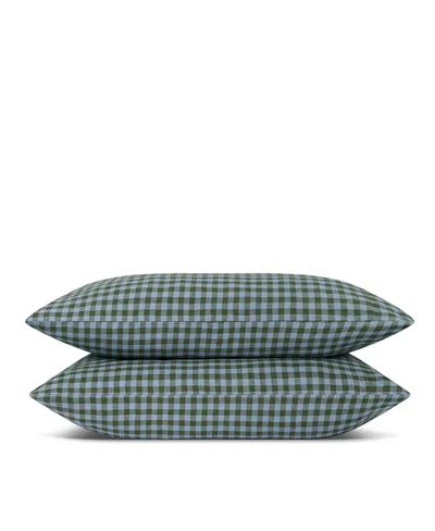 Piglet In Bed Colour Drenched Gingham Linen Blend Pillowcase (pair), Queen In Blue