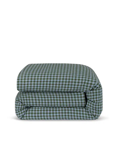 Piglet In Bed Colour Drenched Gingham Linen Duvet Cover, King In Green