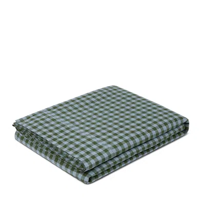 Piglet In Bed Colour Drenched Gingham Linen Flat Sheet, Twin In Green