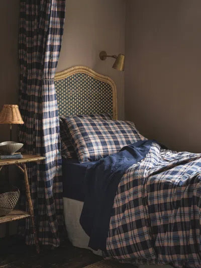 Piglet In Bed Dallington Plaid Linen Blend Duvet Cover In Atlantic