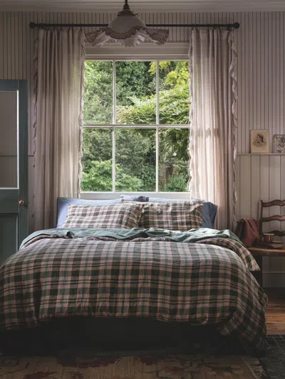 Piglet In Bed Dallington Plaid Linen Blend Duvet Cover In Fern Green