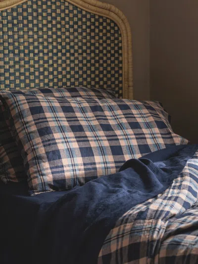 Piglet In Bed Dallington Plaid Linen Blend Pillowcase Pair In Atlantic