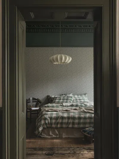 Piglet In Bed Emsworth Check Linen Blend Duvet Cover In Elm Green/oatmeal