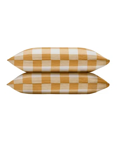 Piglet In Bed Emsworth Plaid Linen Blend Pillowcase (pair), Square In Russet Yellow
