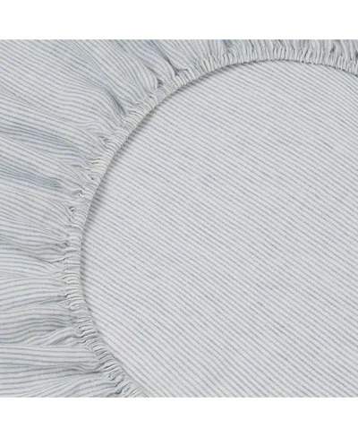 Piglet In Bed Farmhouse Stripe Linen Fitted Sheet, Full In Blue