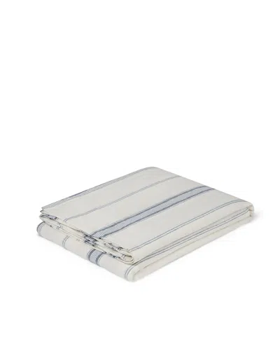 Piglet In Bed Farmhouse Stripe Linen Flat Sheet, Queen In Blue