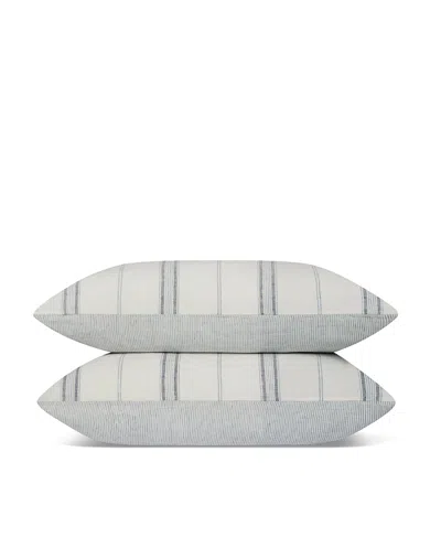 Piglet In Bed Farmhouse Stripe Linen Pillowcase Pair, Standard In Blue