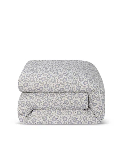 Piglet In Bed Folk Floral Linen Blend Duvet Cover, Queen In Blue