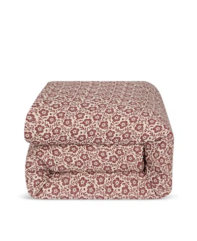 Piglet In Bed Folk Floral Linen Blend Duvet Cover, Twin In Brown
