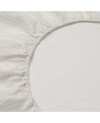 Piglet In Bed Folk Floral Linen Blend Fitted Sheet, Full In Gray