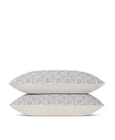 Piglet In Bed Folk Floral Linen Blend Pillowcase Pair, Queen In Blue
