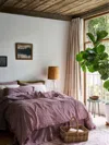 Piglet In Bed Gingham Linen Blend Duvet Cover In Berry