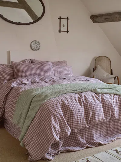 Piglet In Bed Gingham Linen Blend Duvet Cover In Elderberry Gingham