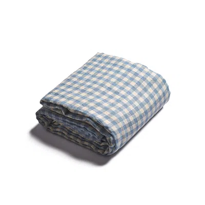 Piglet In Bed Gingham Linen Blend Duvet Cover, King In Warm Blue Gingham