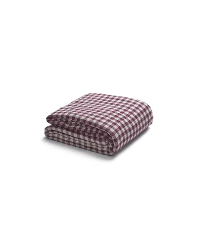 Piglet In Bed Gingham Linen Blend Duvet Cover, Queen In Berry Gingham