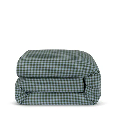 Piglet In Bed Gingham Linen Blend Duvet Cover, Queen In Green