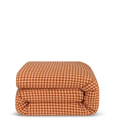 Piglet In Bed Gingham Linen Blend Duvet Cover, Queen In Orange