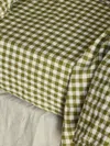 Piglet In Bed Gingham Linen Blend Fitted Sheet In Botanical Green Gingham