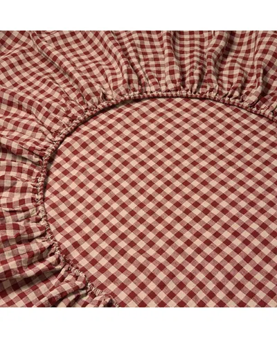Piglet In Bed Gingham Linen Blend Fitted Sheet, Full In Brown
