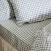 Piglet In Bed Gingham Linen Blend Fitted Sheet, King In Warm Blue Gingham