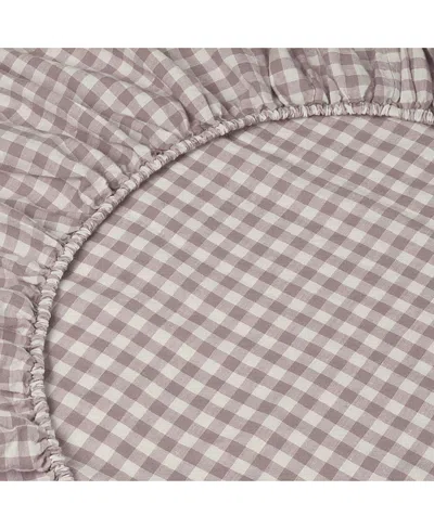 Piglet In Bed Gingham Linen Blend Fitted Sheet, Twin In Brown