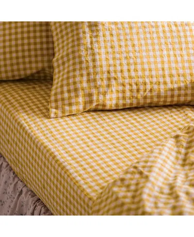 Piglet In Bed Gingham Linen Blend Fitted Sheet, Twin In Pattern