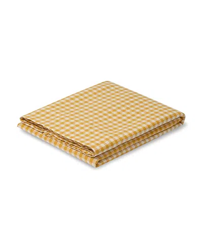 Piglet In Bed Gingham Linen Blend Flat Sheet, Full In Brown