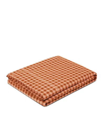 Piglet In Bed Gingham Linen Blend Flat Sheet, Full In Orange