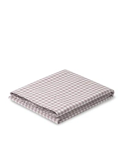 Piglet In Bed Gingham Linen Blend Flat Sheet, Full In Brown