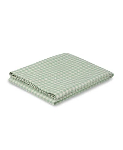 Piglet In Bed Gingham Linen Blend Flat Sheet, Full In Green