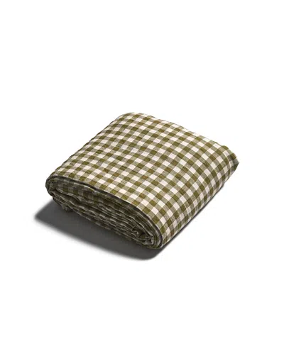 Piglet In Bed Gingham Linen Blend Flat Sheet In Botanical Green Gingham
