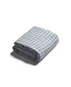 Piglet In Bed Gingham Linen Blend Flat Sheet, Twin In Warm Blue Gingham