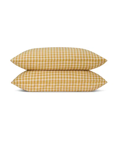 Piglet In Bed Gingham Linen Blend Pillowcase Pair In Yellow