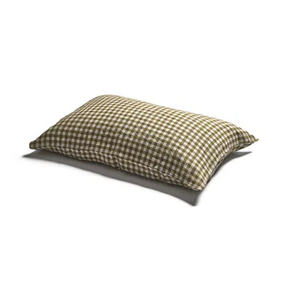 Piglet In Bed Gingham Linen Blend Pillowcase Pair, King In Botanical Green Gingham