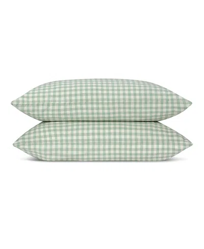 Piglet In Bed Gingham Linen Blend Pillowcase Pair, King In Green