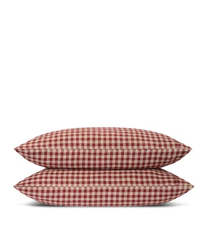 Piglet In Bed Gingham Linen Blend Pillowcase Pair, King In Red