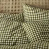 Piglet In Bed Gingham Linen Blend Pillowcase Pair, Square Decorative Pilllow In Botanical Green Gingham