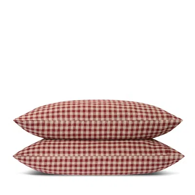 Piglet In Bed Gingham Linen Blend Pillowcase Pair, Standard In Brown