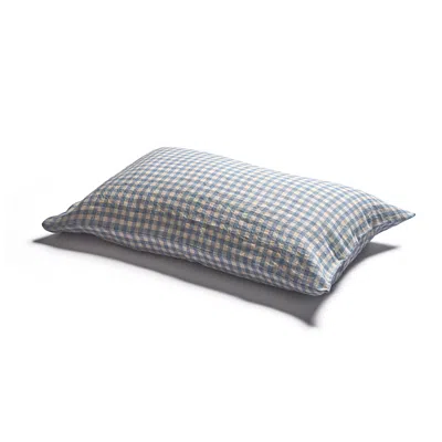 Piglet In Bed Gingham Linen Blend Pillowcase Pair, Standard In Warm Blue Gingham