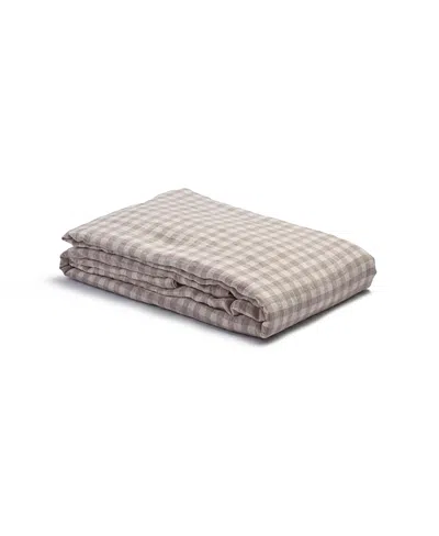 Piglet In Bed Gingham Linen Duvet Cover, Queen In Brown