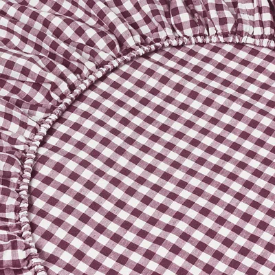 Piglet In Bed Gingham Linen Fitted Sheet In Purple