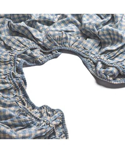Piglet In Bed Gingham Linen Fitted Sheet, King In Blue