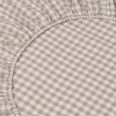 Piglet In Bed Gingham Linen Fitted Sheet, King In Brown