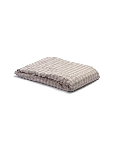 Piglet In Bed Gingham Linen Fitted Sheet, Queen In Mushroom Gingham