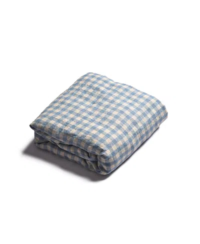 Piglet In Bed Gingham Linen Fitted Sheet, Queen In Warm Blue Gingham