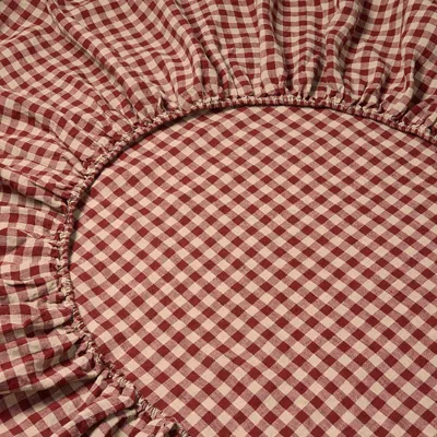 Piglet In Bed Gingham Linen Fitted Sheet In Brown
