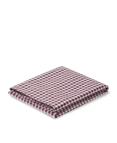 Piglet In Bed Gingham Linen Flat Sheet, Full In Burgundy